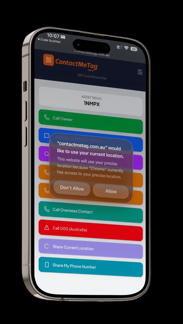 Share Current Location feature with browser permission prompt to share precise GPS location with emergency contact
